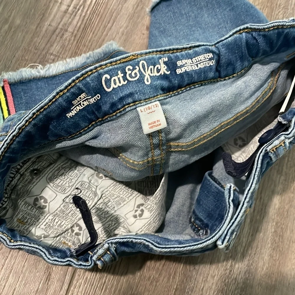 Bundle lot Cat & Jack Jean shorts cut off 10-12 3 pairs white rainbow sparkle